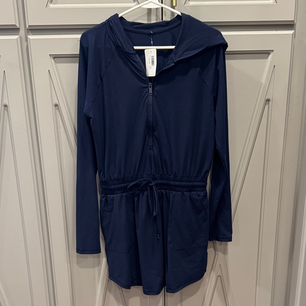 Navy Blue Hooded Zip-Up Romper